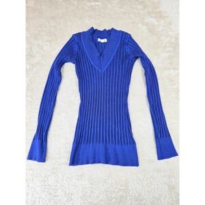 Energie Susie Ribbed V-Neck Sweater Royal Blue Long Sleeve Juniors Medium